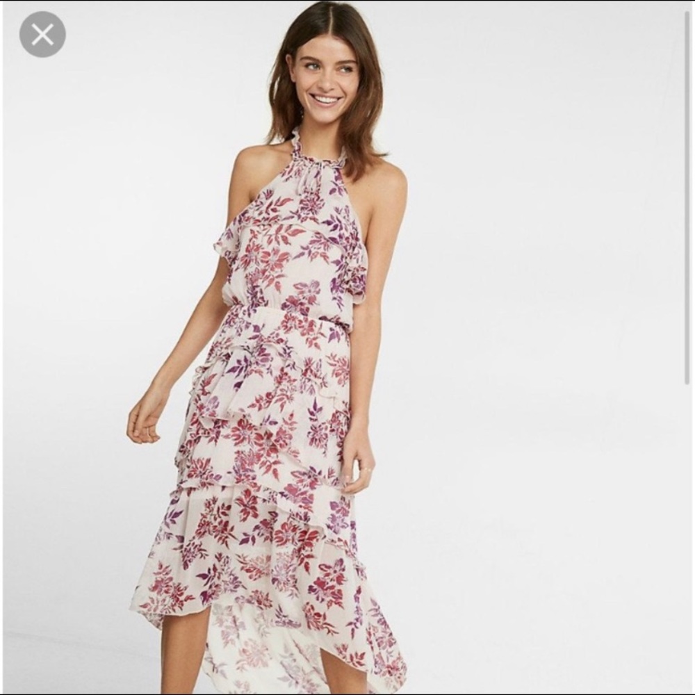 ✨Express✨ Tiered Ruffle Floral Halter Dress Size S